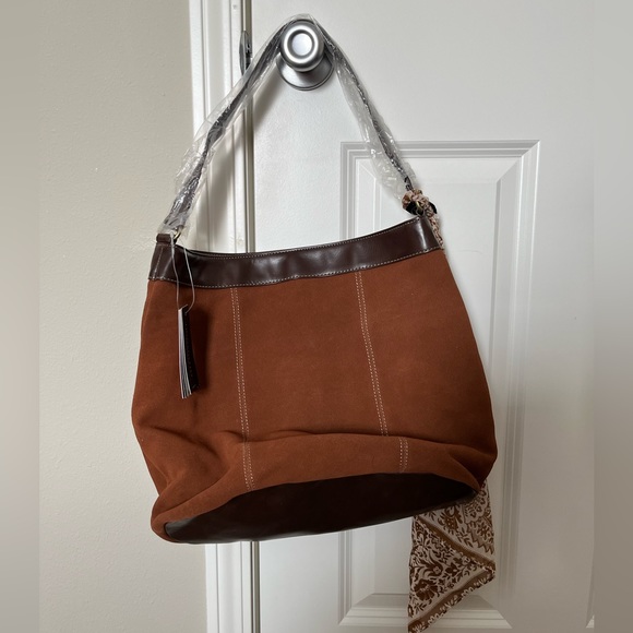 NWT Tignanello Genuine Leather Suede Cognac Hobo Bag - Picture 2 of 10